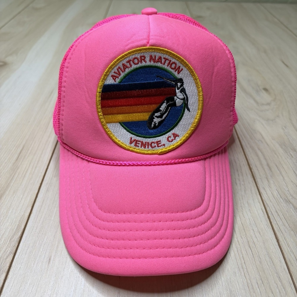 Aviator Nation Adults Rope Hat Neon Pink "Venice, CA" Mesh Trucker SnapBack